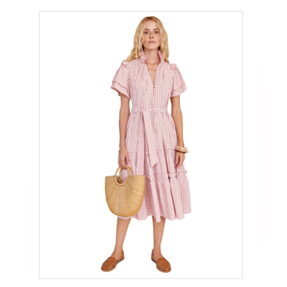 HUNTER BELL Pink Gingham Midi Dress